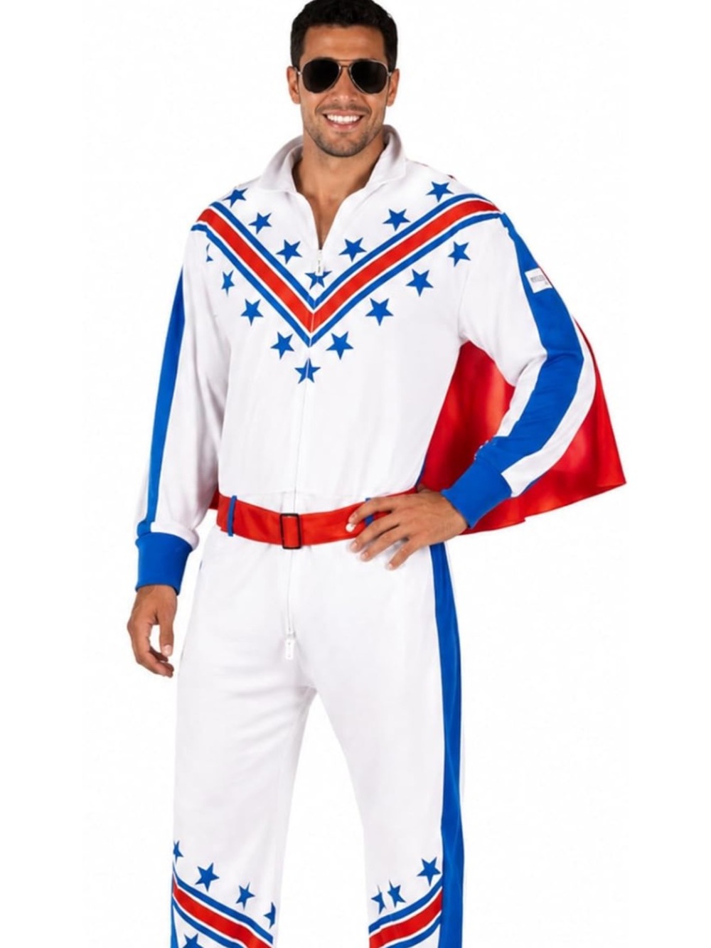Evel Knievel Men’s Sm Red, White & Blue Jumpsuit Costume Halloween Daredevil
